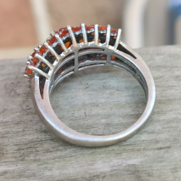 Vintage Sterling Orange Sapphire Cluster Ring - Picture 2 of 6
